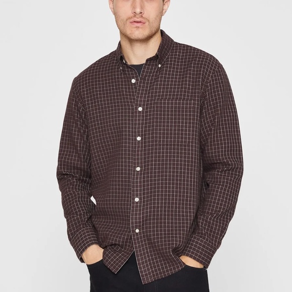 Long Sleeve Waffle Check Shirt - New With Tags - NEVER WORN - Brown Mole